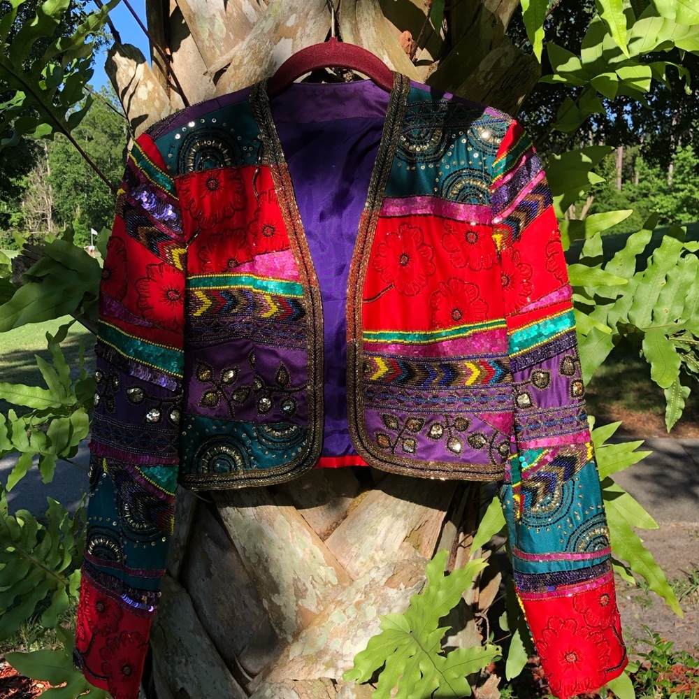 intricately beaded short dress jacket